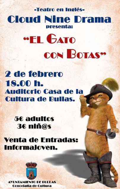 Teatro en inglés 'Puss in boots' en la Casa de Cultura de Bullas