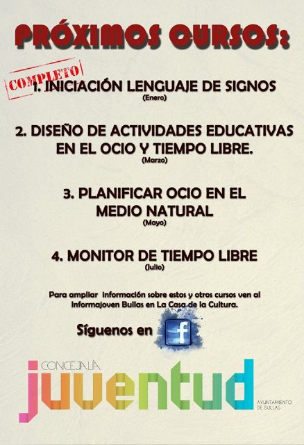 La Concejalía de Juventud de Bullas enseñará a diseñar actividades educativas en el ocio y tiempo libre