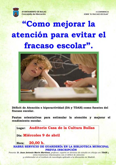 Un experto en fracaso escolar impartirá una charla para aprender a evitarlo en la casa de la cultura de Bullas