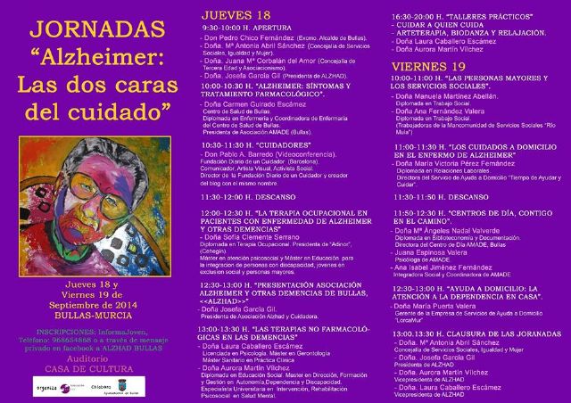 Este jueves y viernes se celebran las I Jornadas sobre el Alzheimer en Bullas