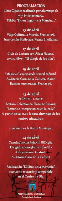 Bullas celebrará el Día del Libro con actividades para todos los públicos
