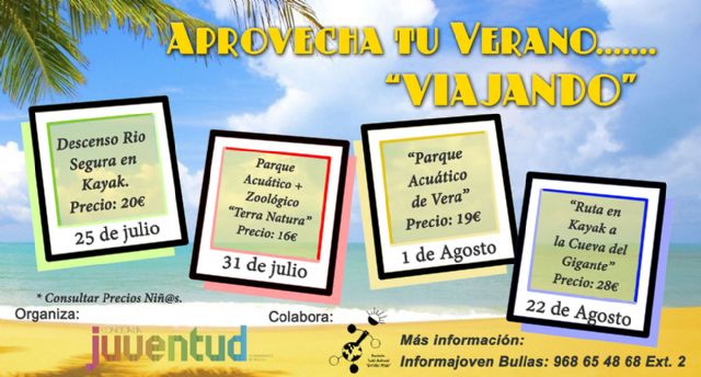 Viajes y actividades veraniegas para todos los públicos en la programación de Juventud del Ayuntamiento de Bullas