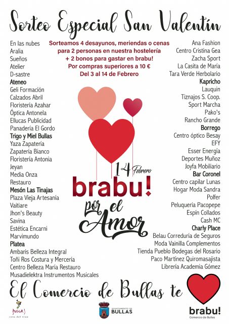 Sorteo especial San Valentín ´Brabu por el amor, el comercio de Bullas te quiere´
