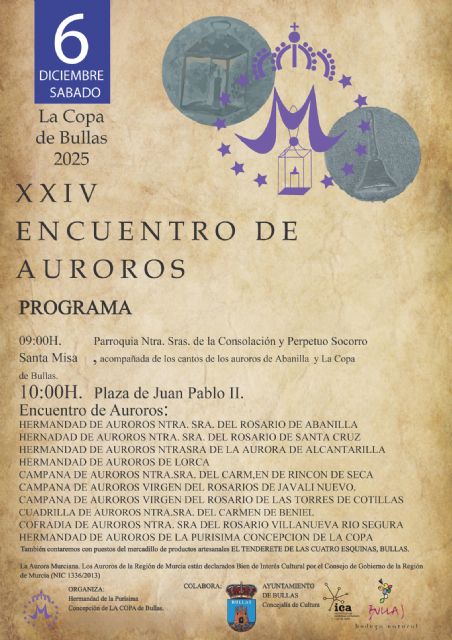 La Copa de Bullas celebra la festividad de la Purísima Concepción con un programa lleno de tradición, música y actos religiosos del 6 al 8 de diciembre