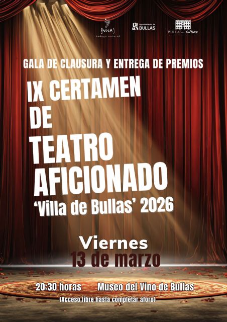 El Museo del Vino de Bullas acoge la clausura y entrega de premios del IX Certamen de Teatro Aficionado 'Villa de Bullas'