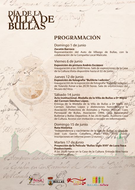 Bullas celebra el Día de la Villa con una intensa programación cultural y conmemorativa