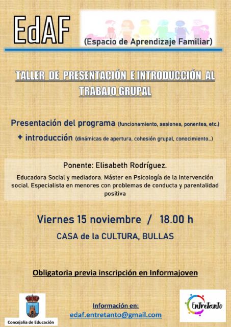 El 15 de noviembre comienza la 'Escuela de Aprendizaje Familiar'