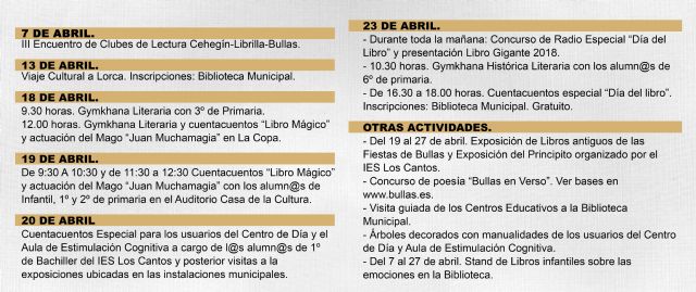 Presentada la Programación para conmemorar el Día del Libro en Bullas