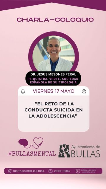 Nueva charla dentro del ciclo 'Bullas Mental' sobre la conducta suicida en la adolescencia