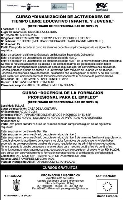 Cursos para desempleados en Bullas