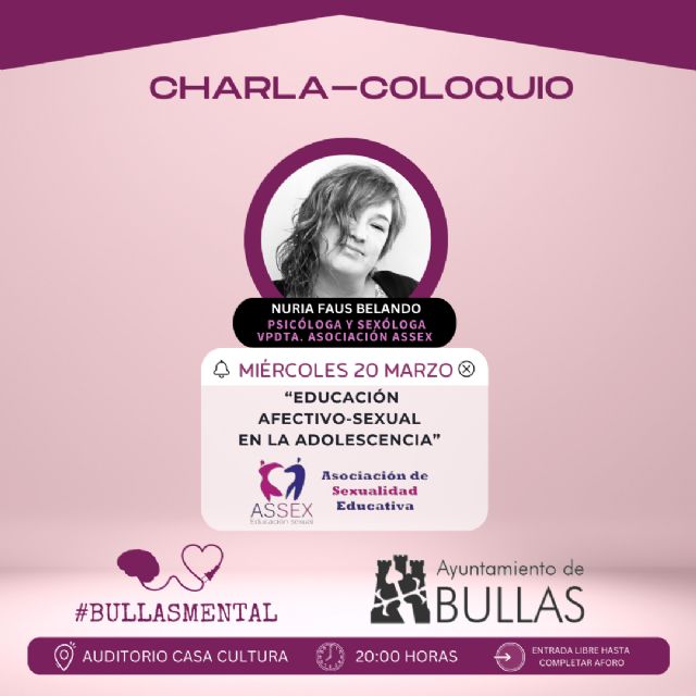 Nuria Faus ofrecerá una charla sobre educación afectivo sexual en la adolescencia