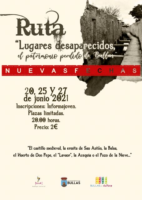 Nuevas fechas para realizar las Rutas a lugares desaparecidos del Patrimonio de Bullas