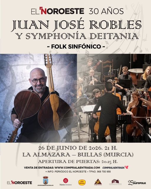 El periódico El Noroeste celebra sus 30 años de periodismo local con el concierto “Folk sinfónico” el 26 de junio en Bullas
