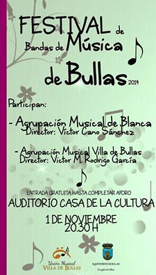 El Auditorio de la Casa de Cultura acoge el próximo sábado el Festival de Bandas de Música de Bullas