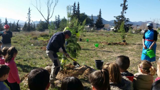 Alumnos del Colegio Castellar plantan pinos en la zona de Los Cantos