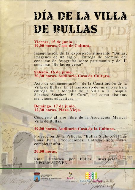 El Ayuntamiento de Bullas conmemora la constitución de Bullas como Villa