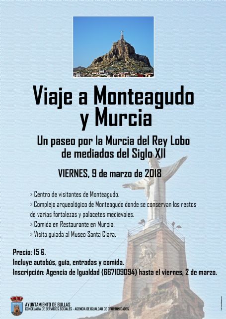 La Concejalía de Igualdad y Servicios Sociales organiza un viaje a Monteagudo y a Murcia por la conmemoración del Día de la Mujer
